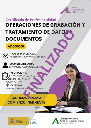 OPERACIONES DE GRABACIÓN Y TRATAMIENTO DE DATOS Y DOCUMENTOS (ADGG0508) -BORMUJOS (SEVILLA) - [FINALIZADO]